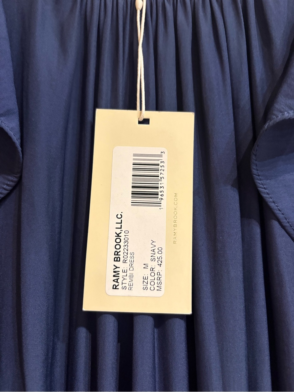 Ramy Brook NWT Rembi Ruffle Detail Smocked Waist Navy Blue Mini Dress Sz Medium - Picture 5 of 9